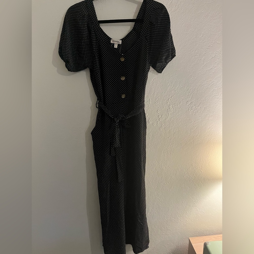 Black and white polkadot jumpsuit